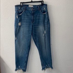 Super trendy high rise distressed mom jeans
